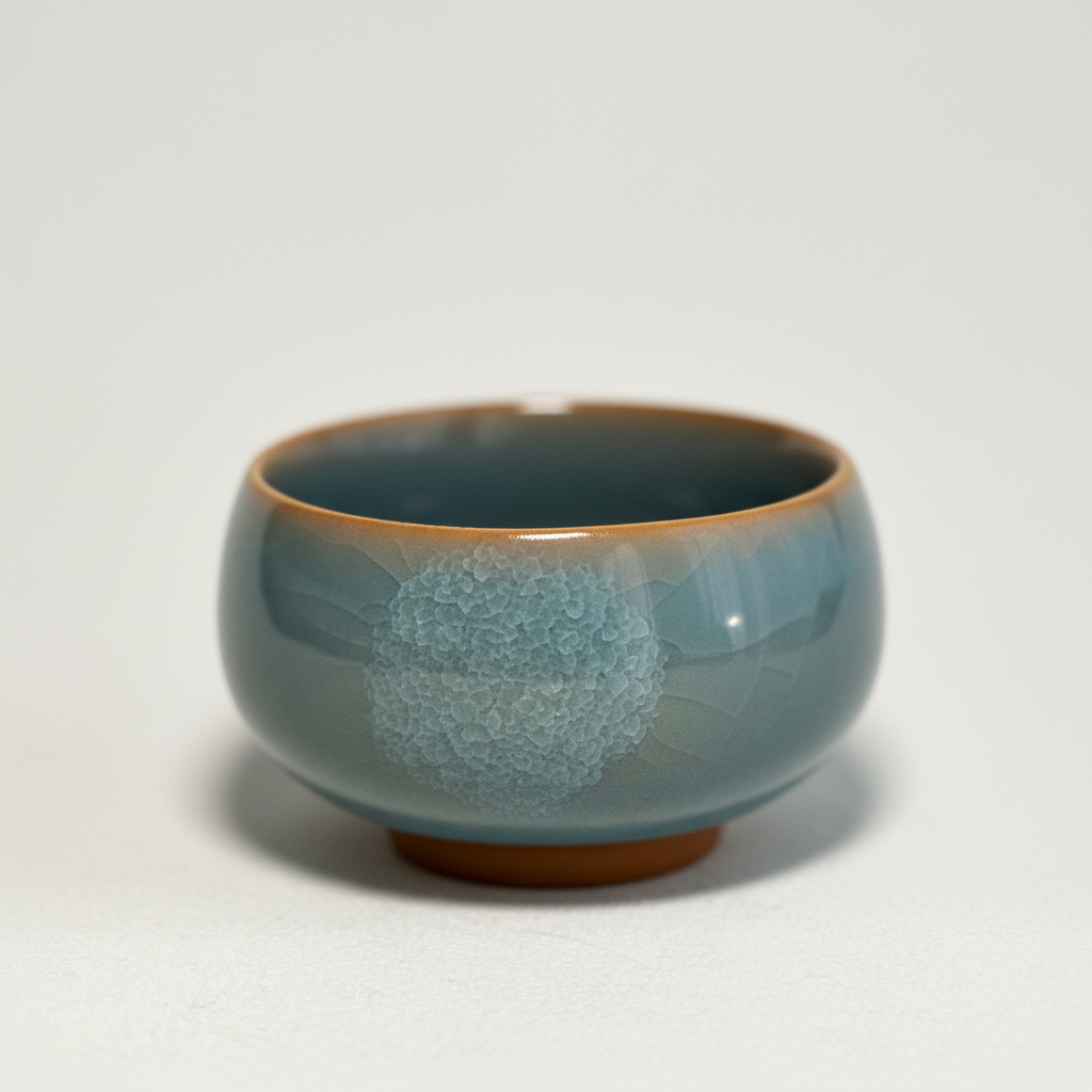 Handmade Floral Crackle Glaze Tea Cup - Blue