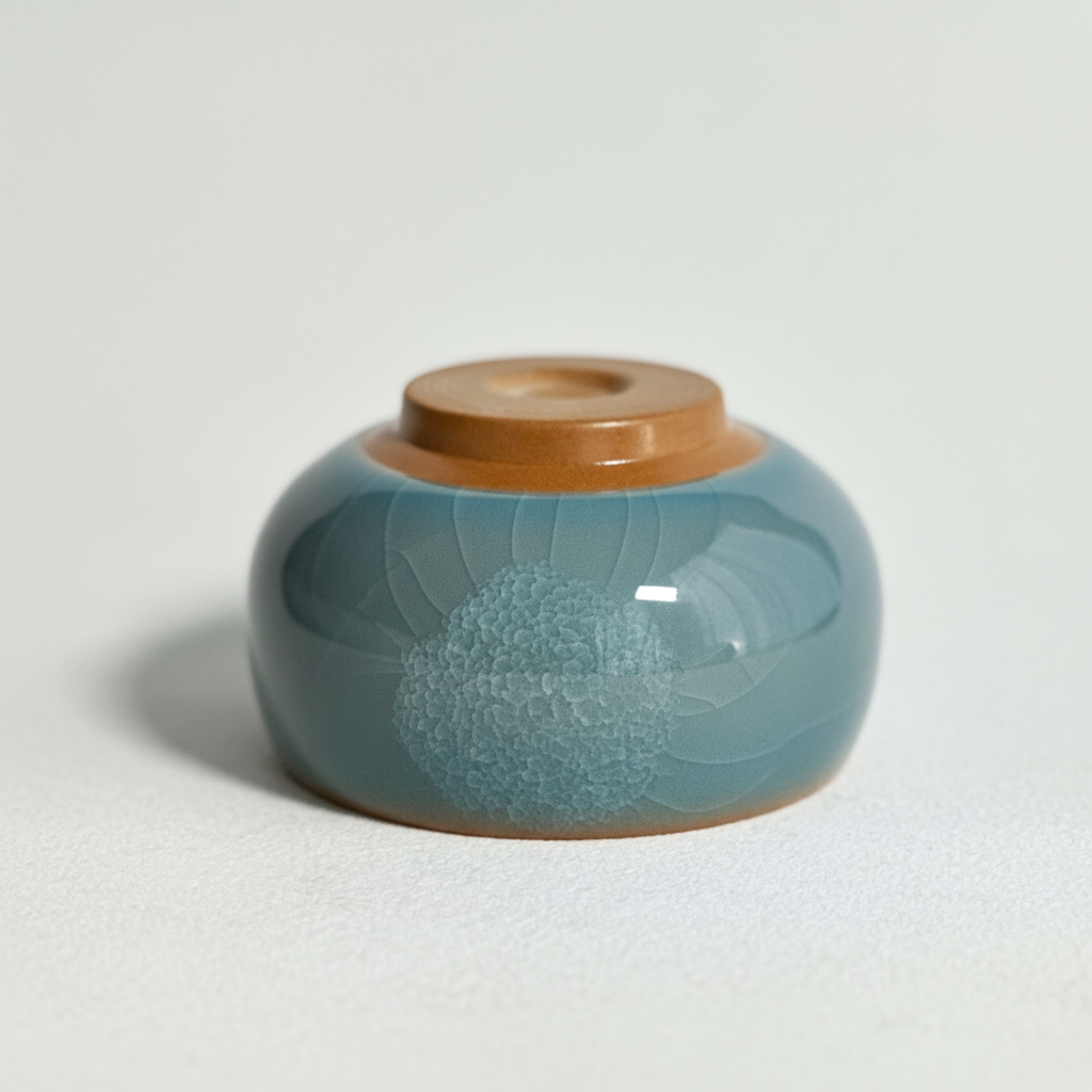 Handmade Floral Crackle Glaze Tea Cup - Blue