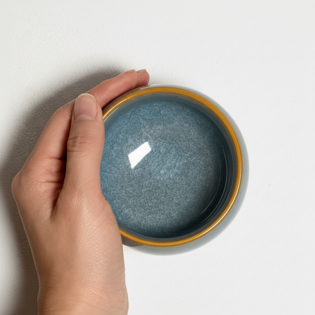 Handmade Floral Crackle Glaze Tea Cup - Blue