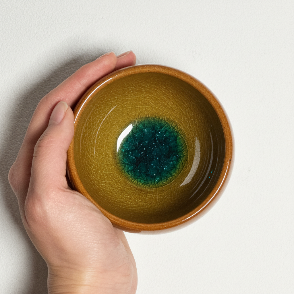 Handmade Crackle Glaze Tea Cup - Ember & Teal