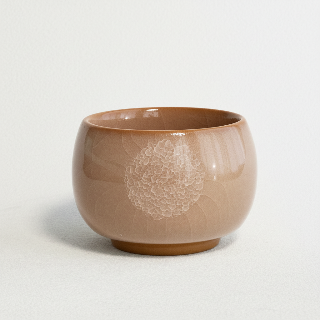 Handmade Floral Crackle Glaze Tea Cup - Nude